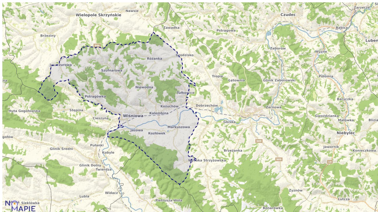 Mapa obszarów ochrony przyrody Wiśniowej