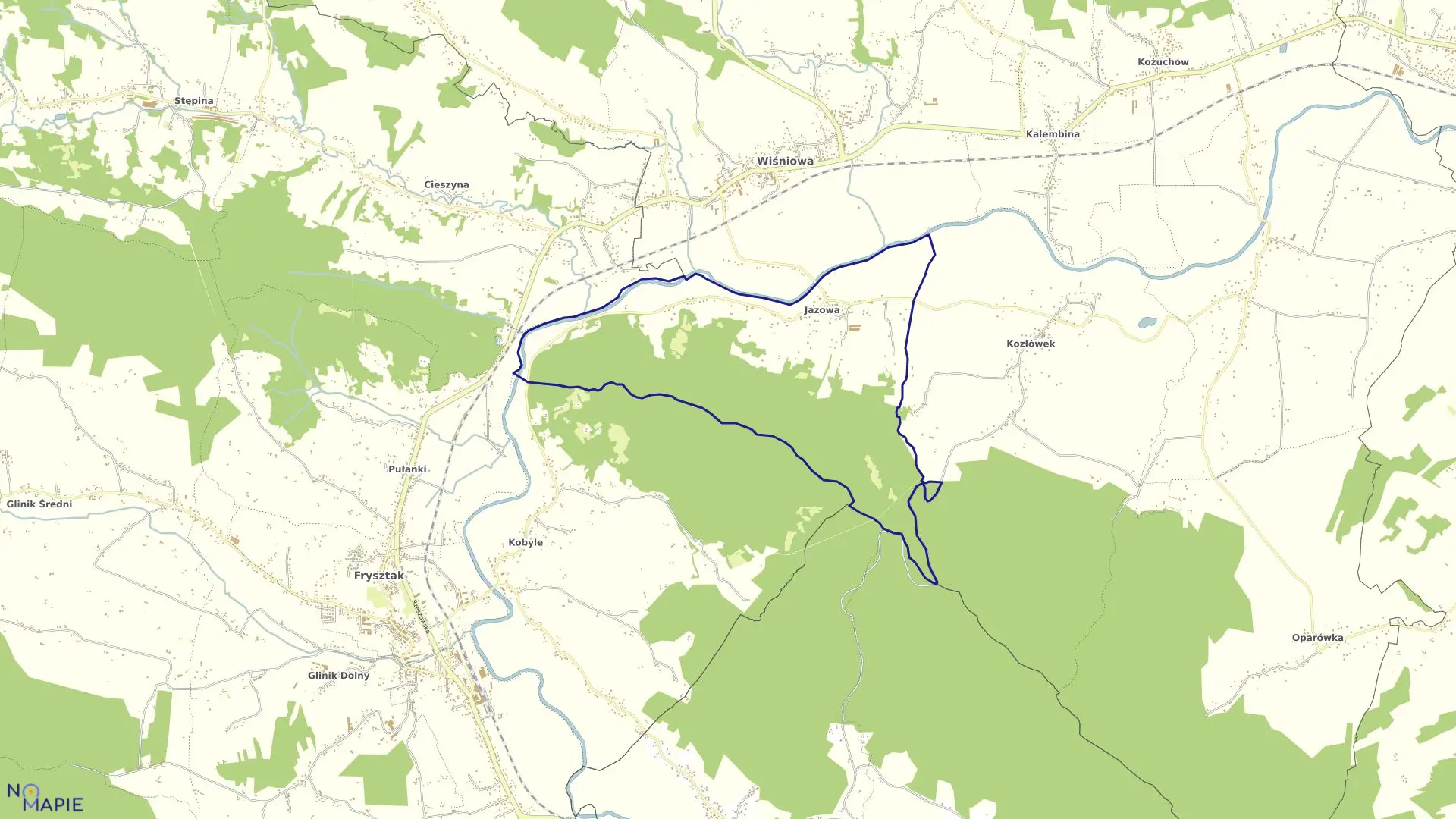 Mapa obrębu JAZOWA w gminie Wiśniowa