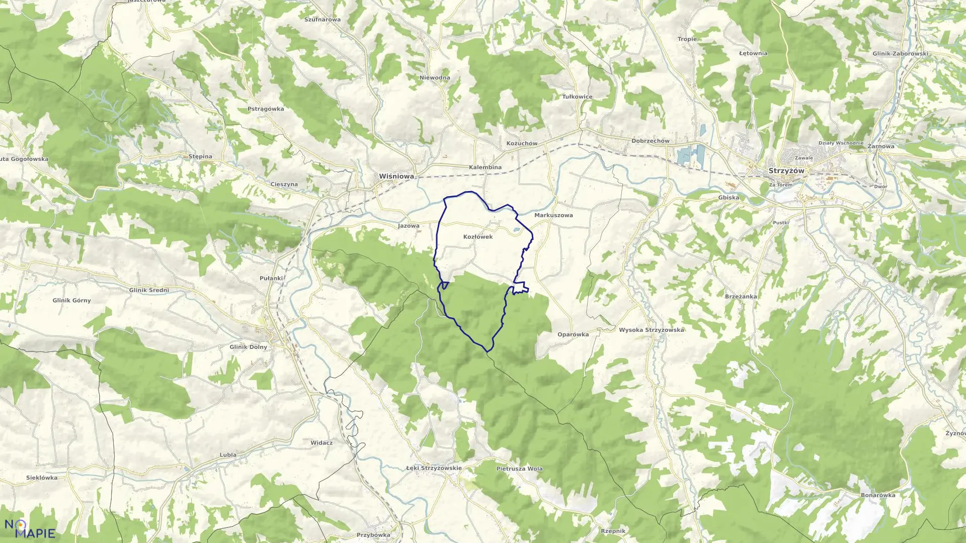 Mapa obrębu KOZŁÓWEK w gminie Wiśniowa