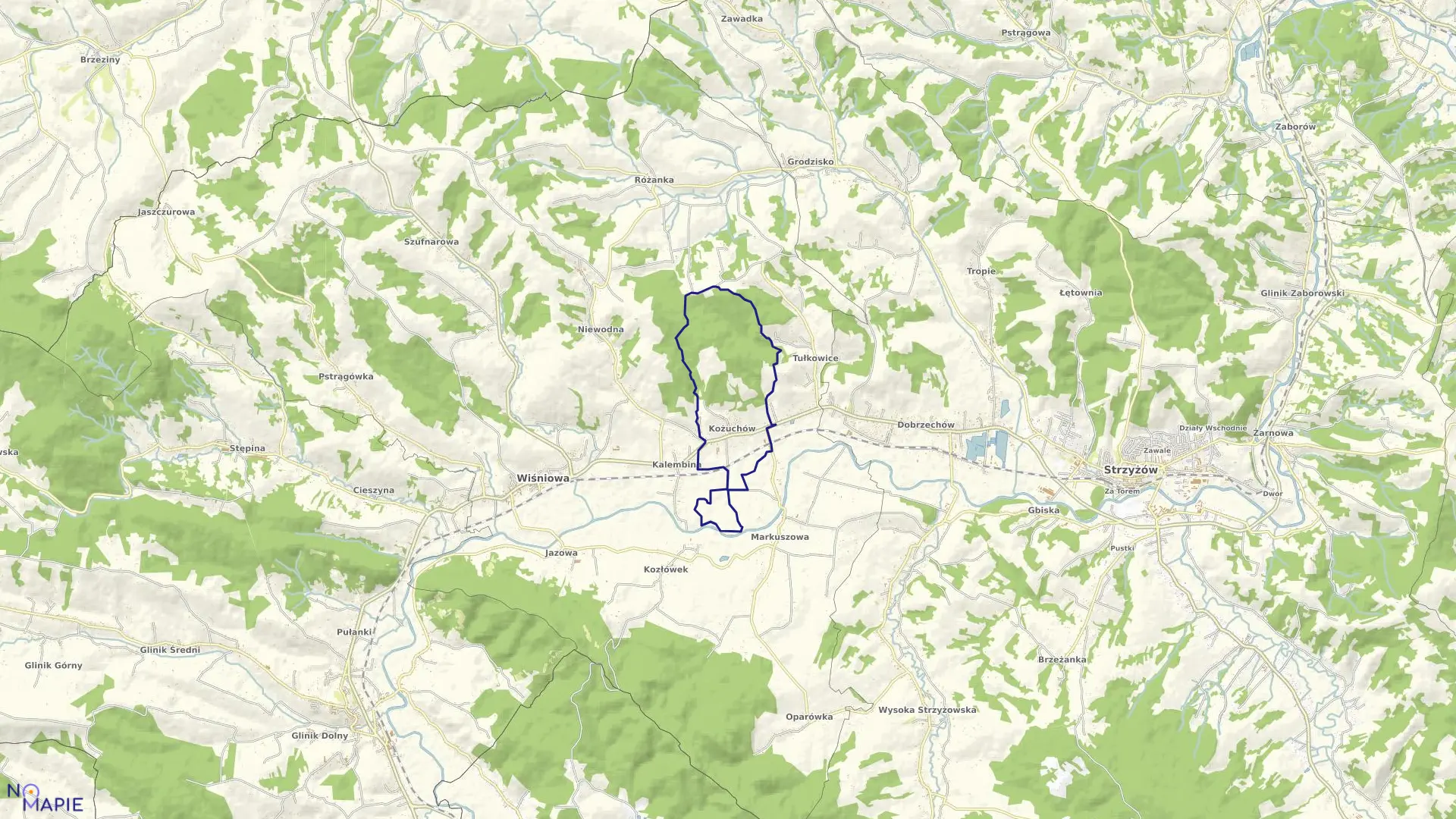 Mapa obrębu KOŻUCHÓW w gminie Wiśniowa