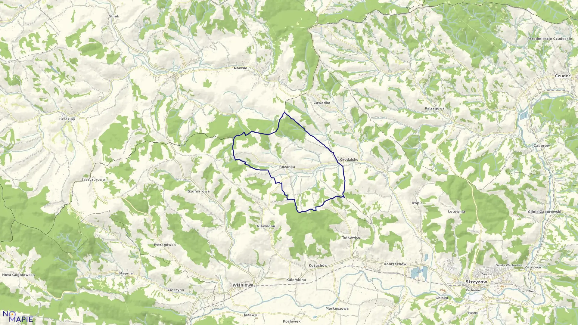 Mapa obrębu RÓŻANKA w gminie Wiśniowa