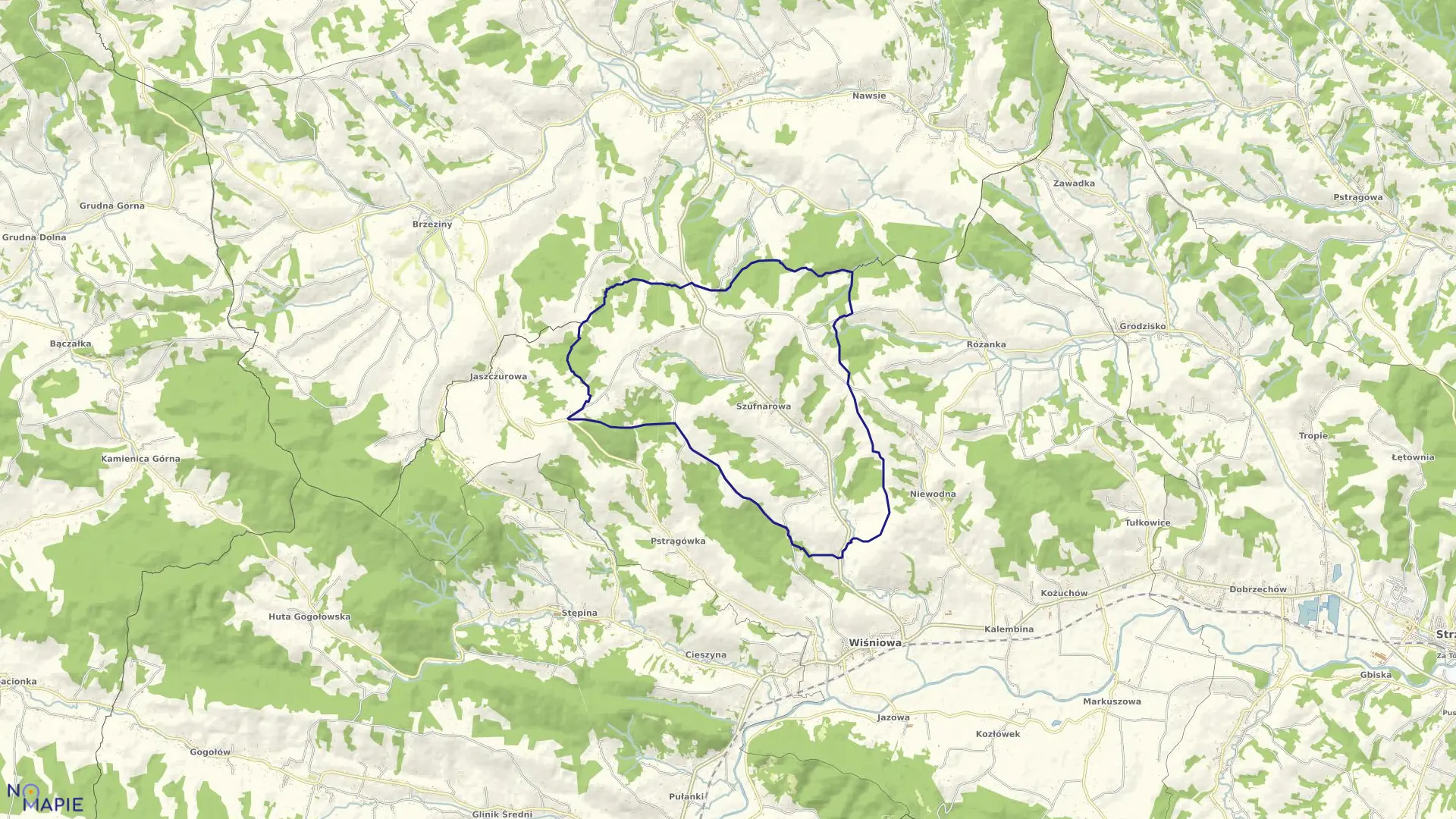 Mapa obrębu SZUFNAROWA w gminie Wiśniowa