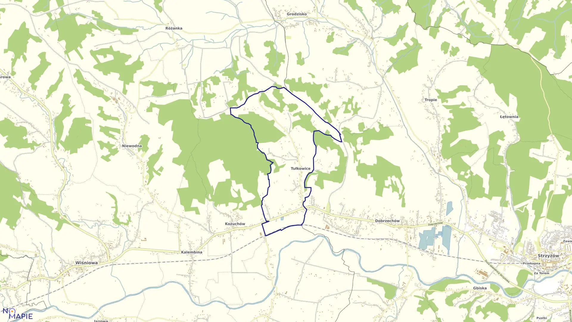 Mapa obrębu TUŁKOWICE w gminie Wiśniowa